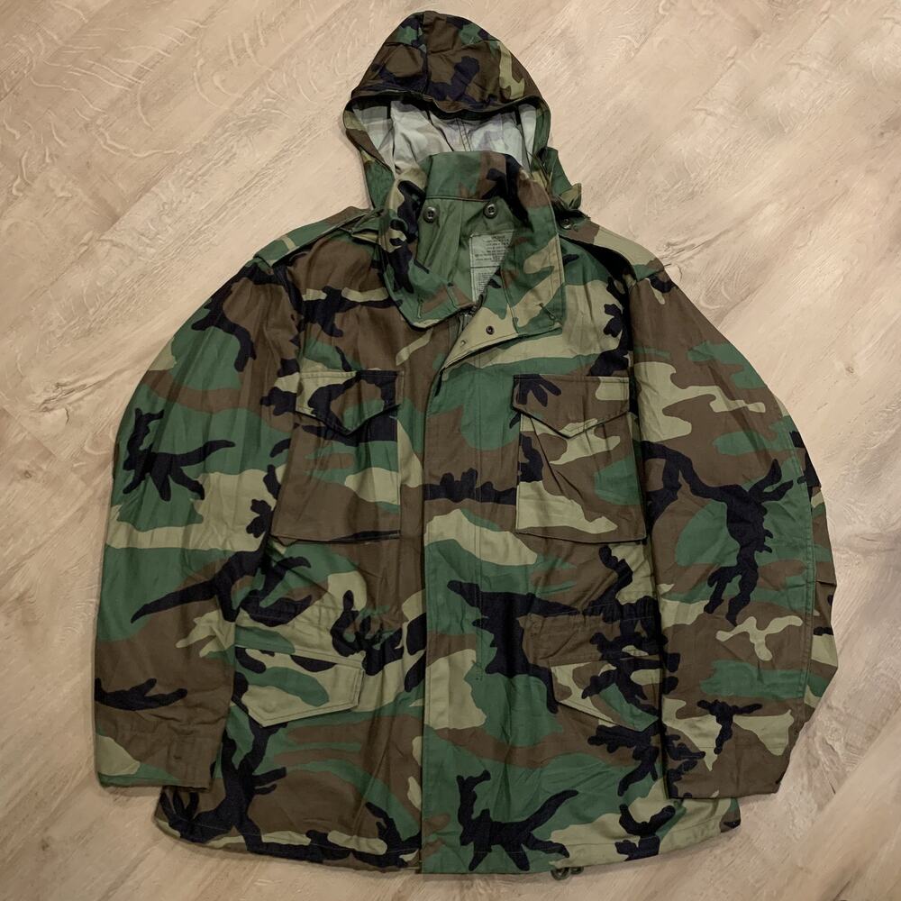 Army Military Coat Cold Weather Field Jacket Woodland Camo Men's Large L Regular